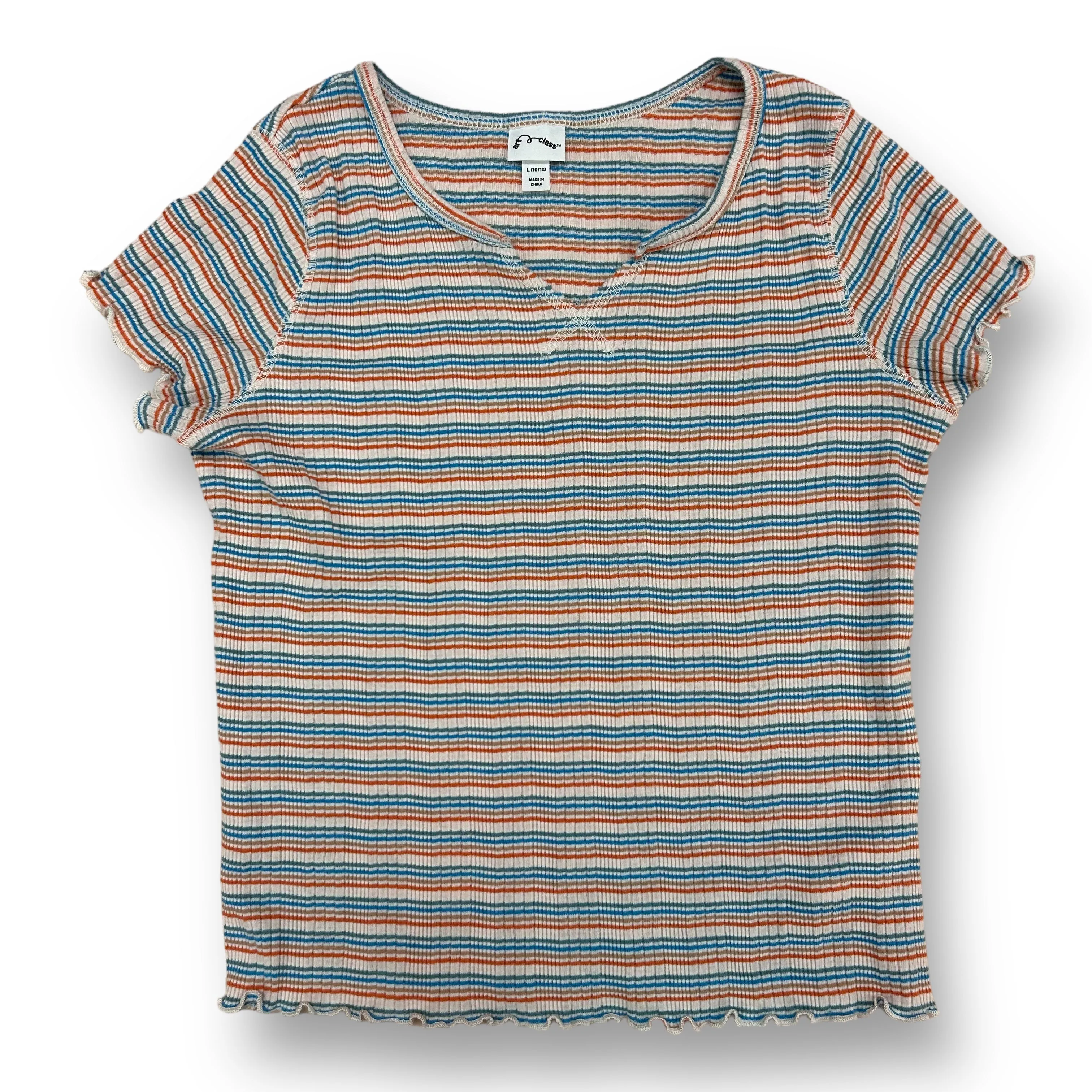 Girls Art Class Size 10/12 Striped Ribbed Short Sleeve Shirt