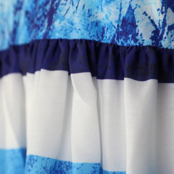 GIRLS BLUE AND WHITE ABSTRACT SWING DRESS