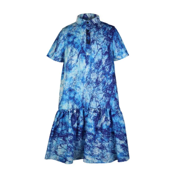 GIRLS BLUE AND WHITE ABSTRACT SWING DRESS