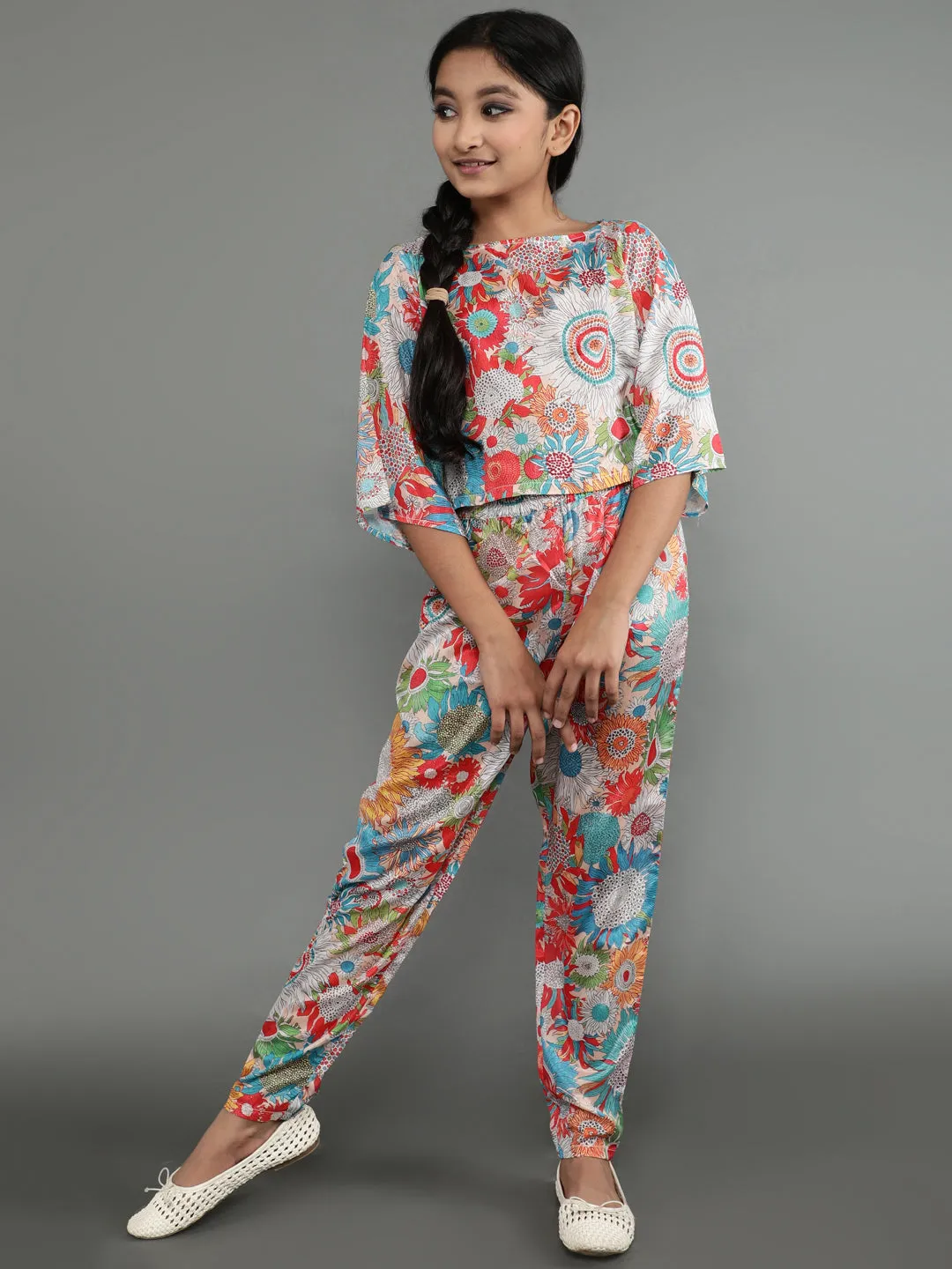 Girl's Mulicolor Floral Print Top With Pant - Aks Girls