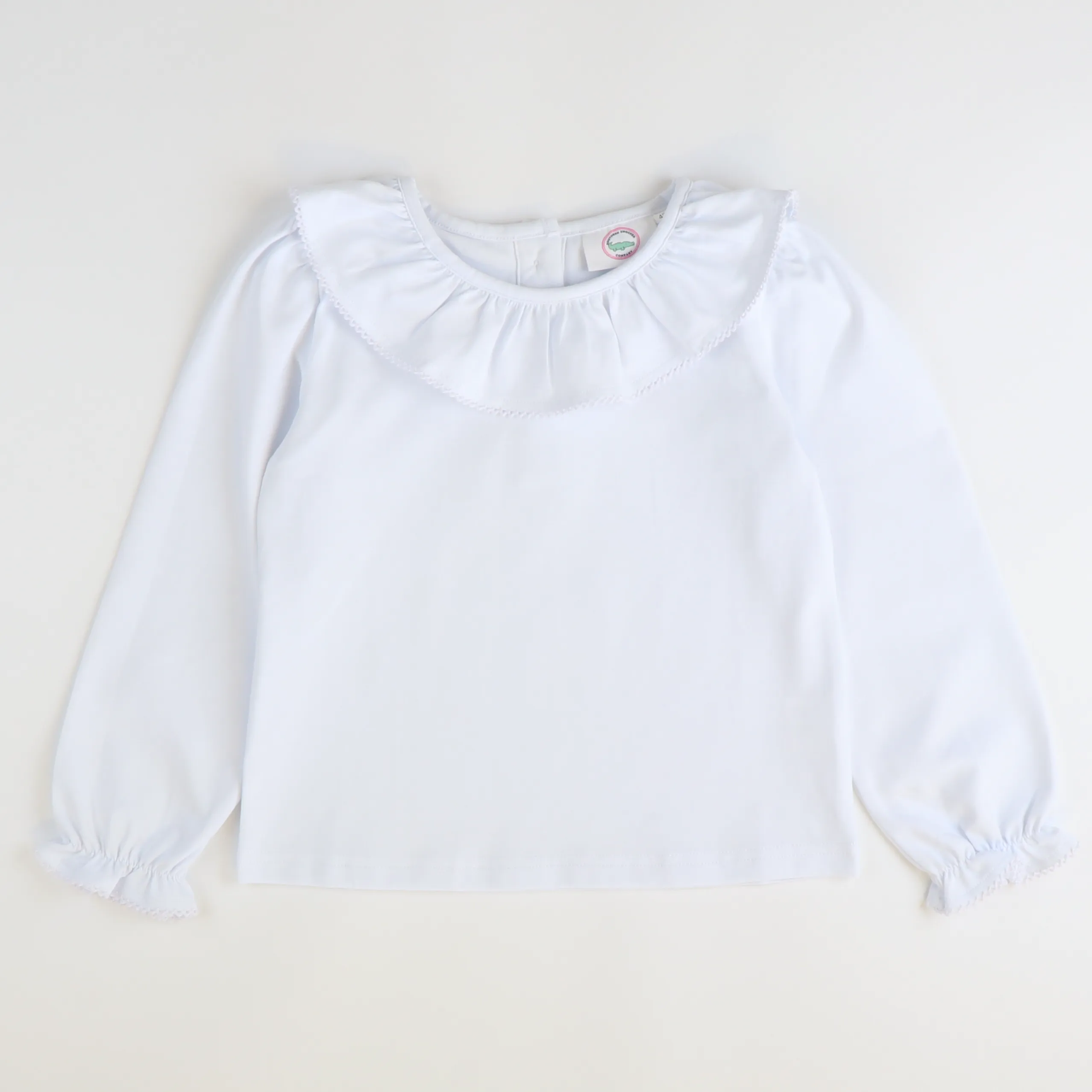 Girls Ruffle Neck L/S Blouse - White Knit