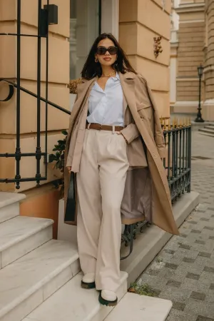 High Rise Wide Leg Trousers With Pockets Coffee Color