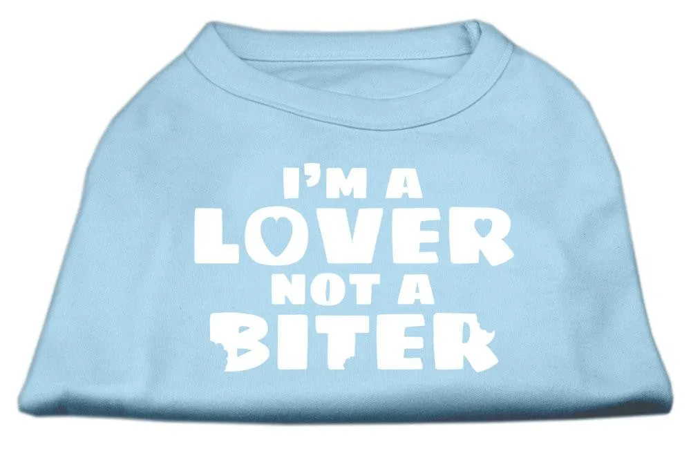 I'm a Lover not a Biter Screen Printed Dog Shirt   Baby Blue Sm (10)