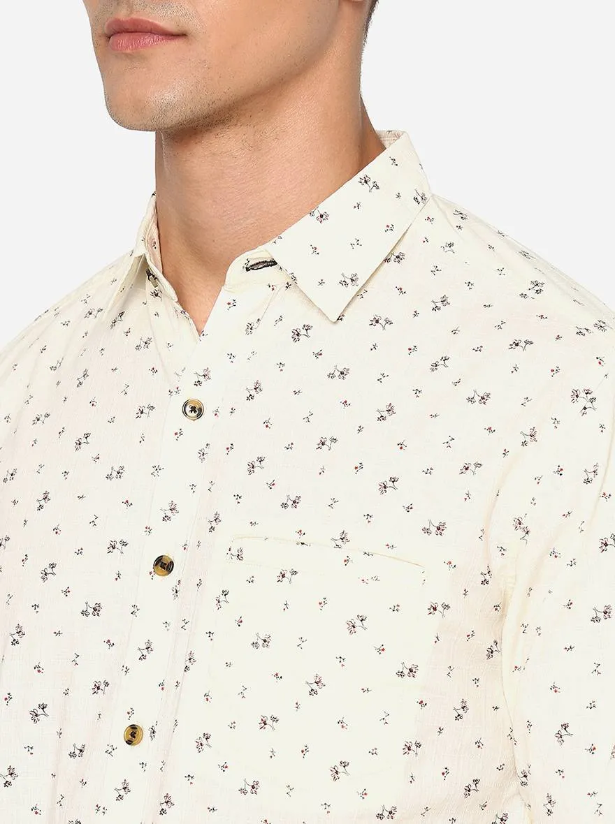 Ivory White Printed Slim Fit Semi Casual Shirt | Greenfibre