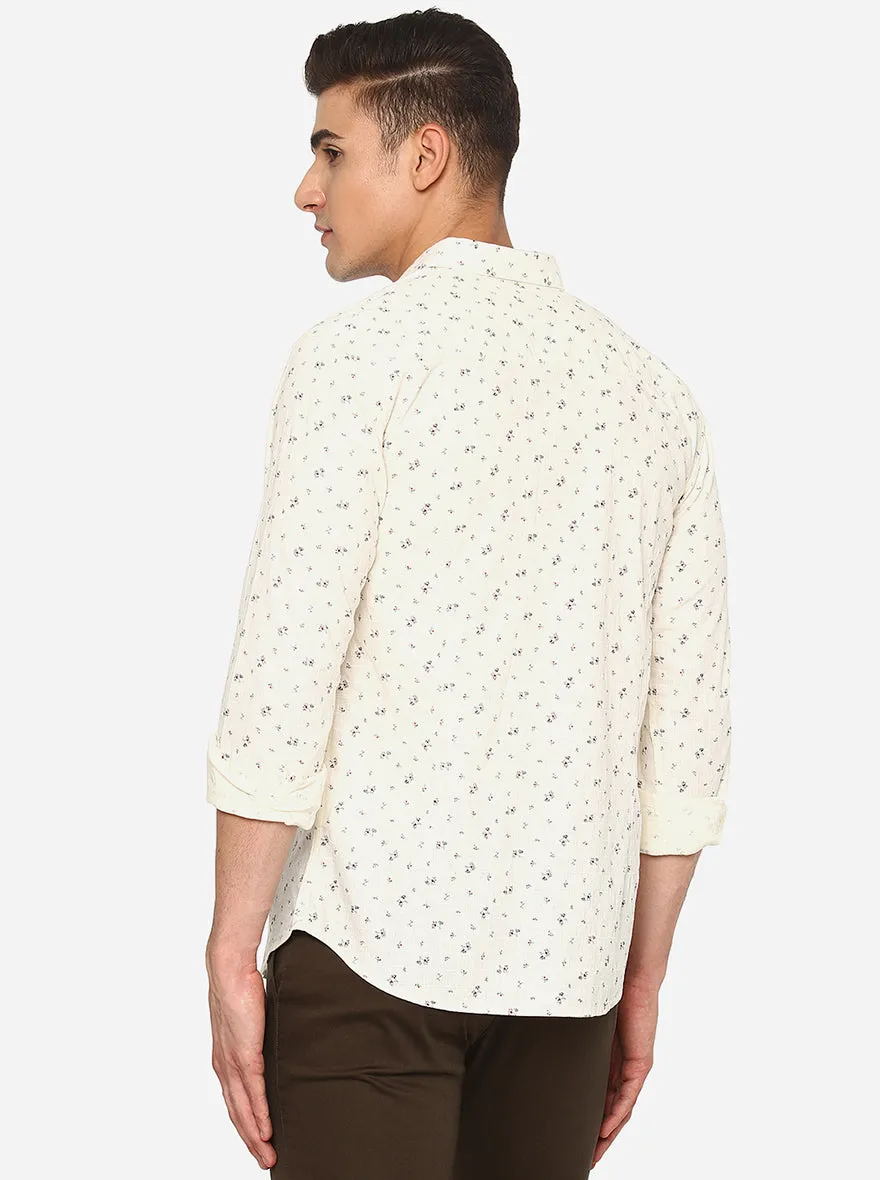 Ivory White Printed Slim Fit Semi Casual Shirt | Greenfibre