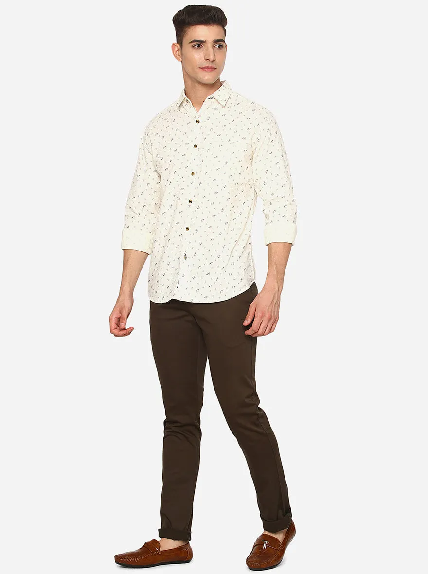 Ivory White Printed Slim Fit Semi Casual Shirt | Greenfibre