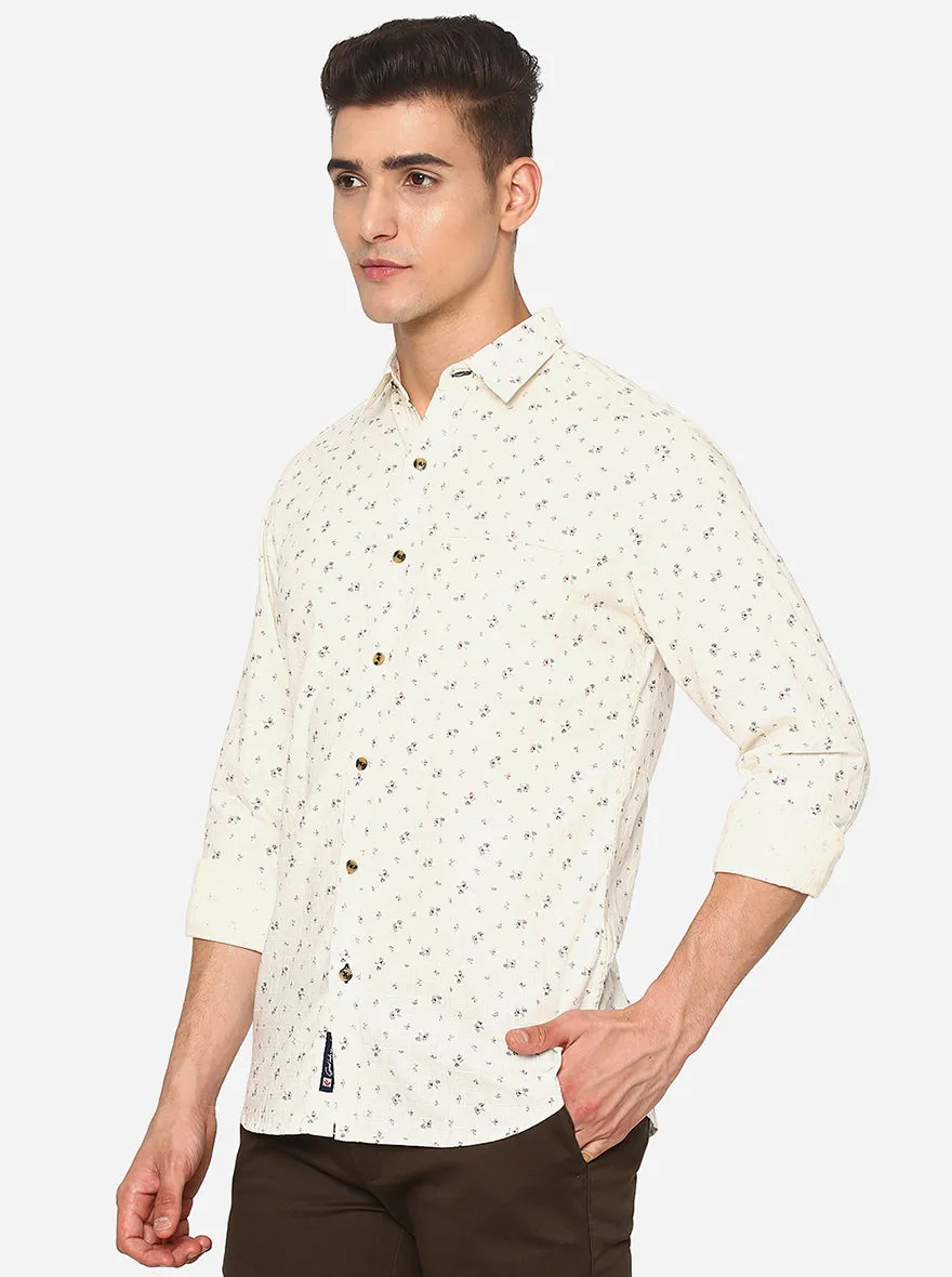 Ivory White Printed Slim Fit Semi Casual Shirt | Greenfibre