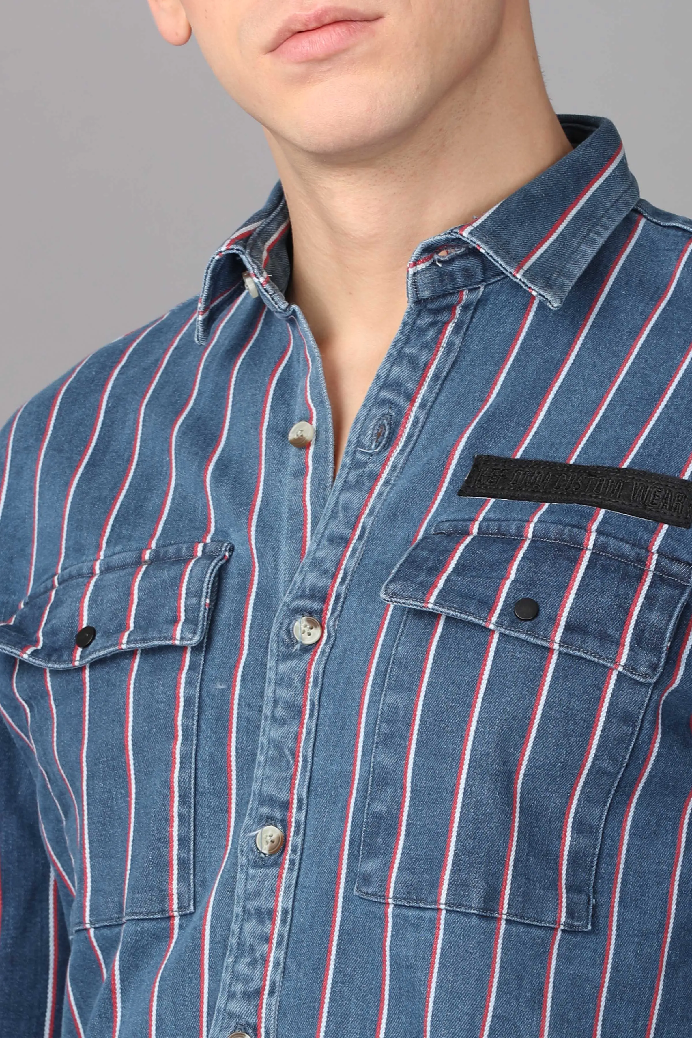 KEF Red & White Striped Denim Shirt