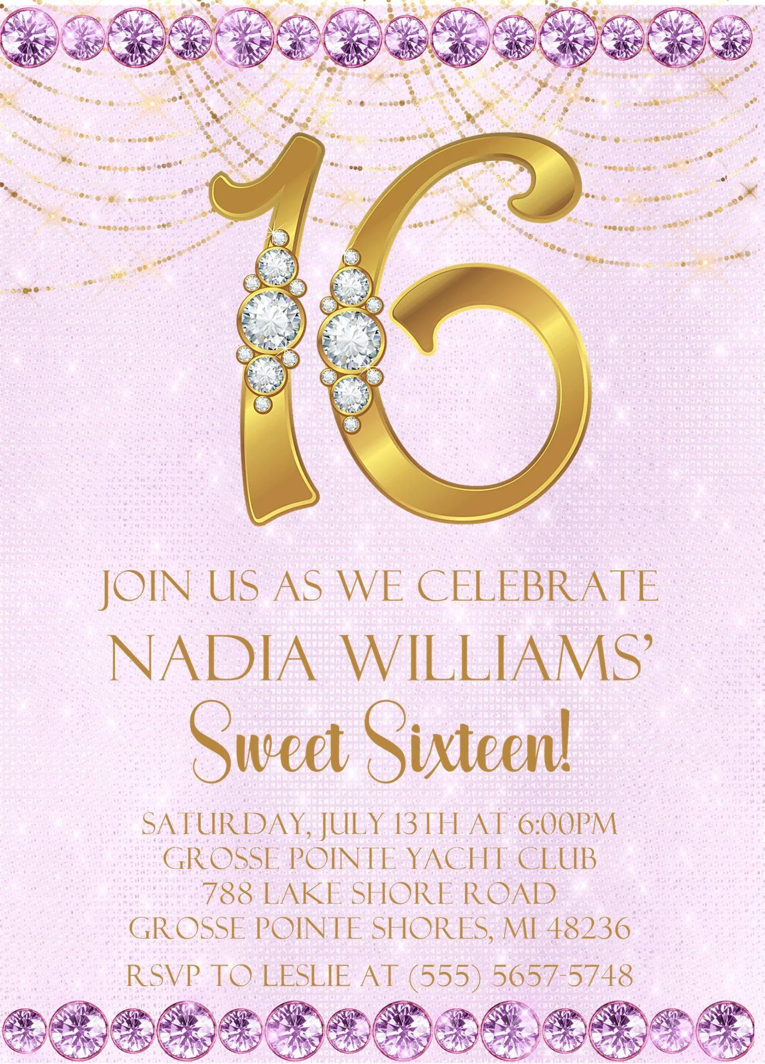 Lavender And Gold Sweet 16 Party Invitations