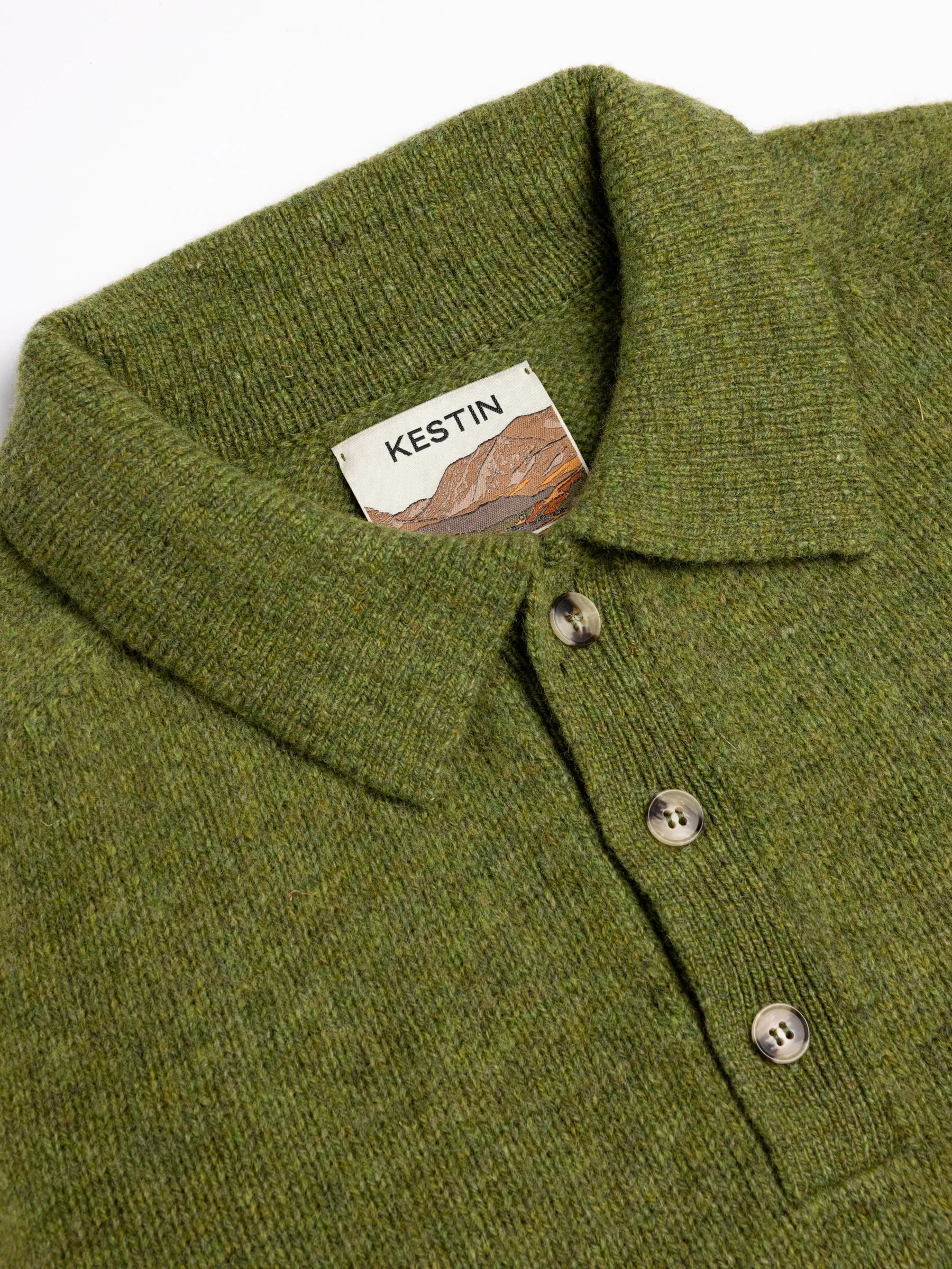 Lewis Brushed Shetland Polo in Olive Lambswool