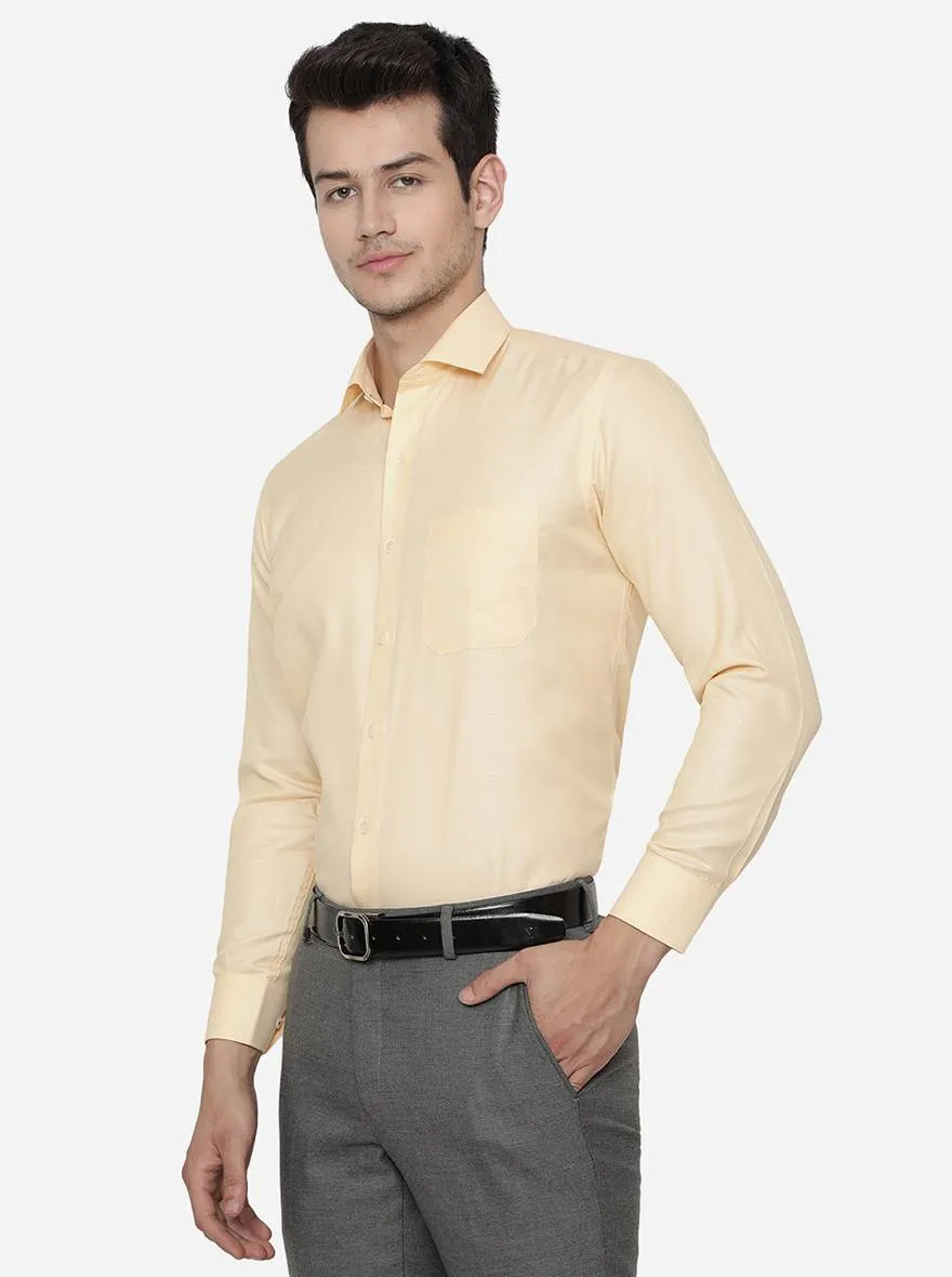 Light Yellow Dobby Slim Fit Formal Shirt | Greenfibre