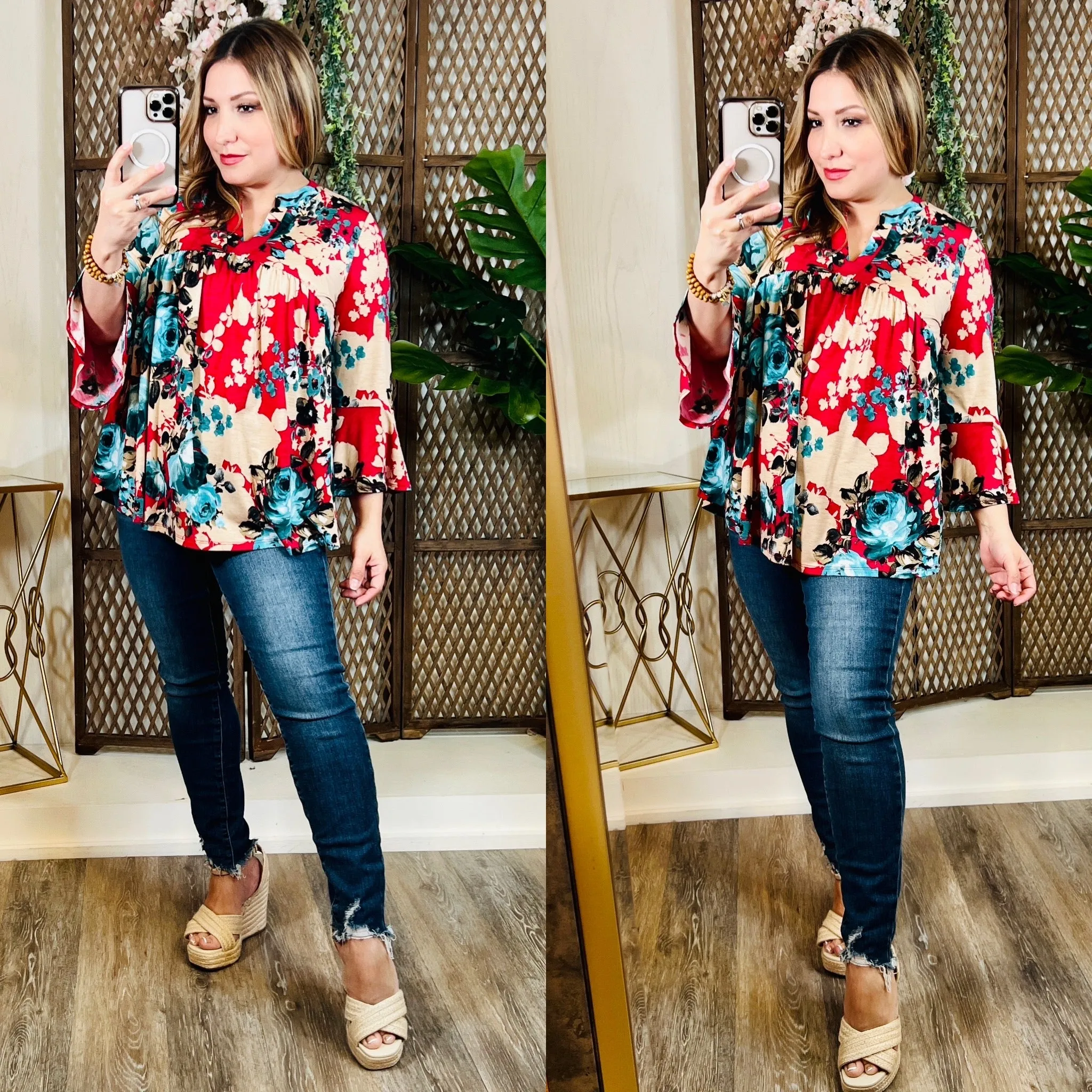 Mandarin Neck Floral Top