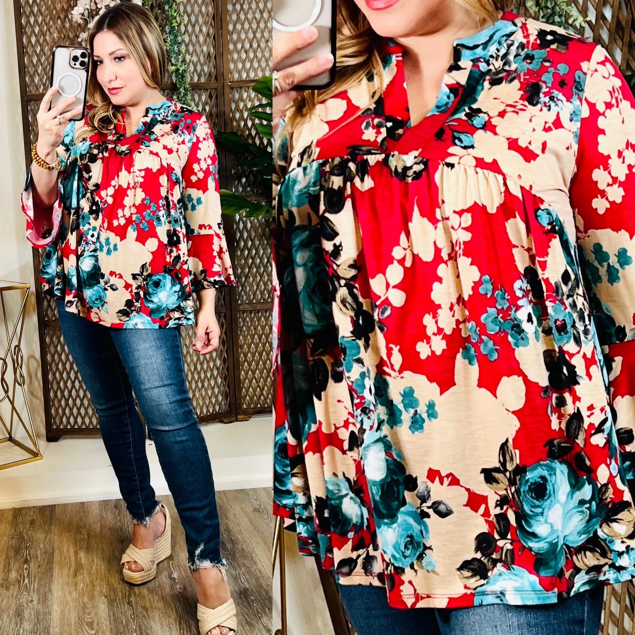 Mandarin Neck Floral Top