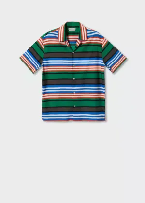 Mango Green Striped Flowy Mens Shirt