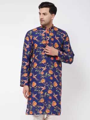 Men's Multicolor-Base-Navy Blue Muslin Blend Kurta - Vastramay