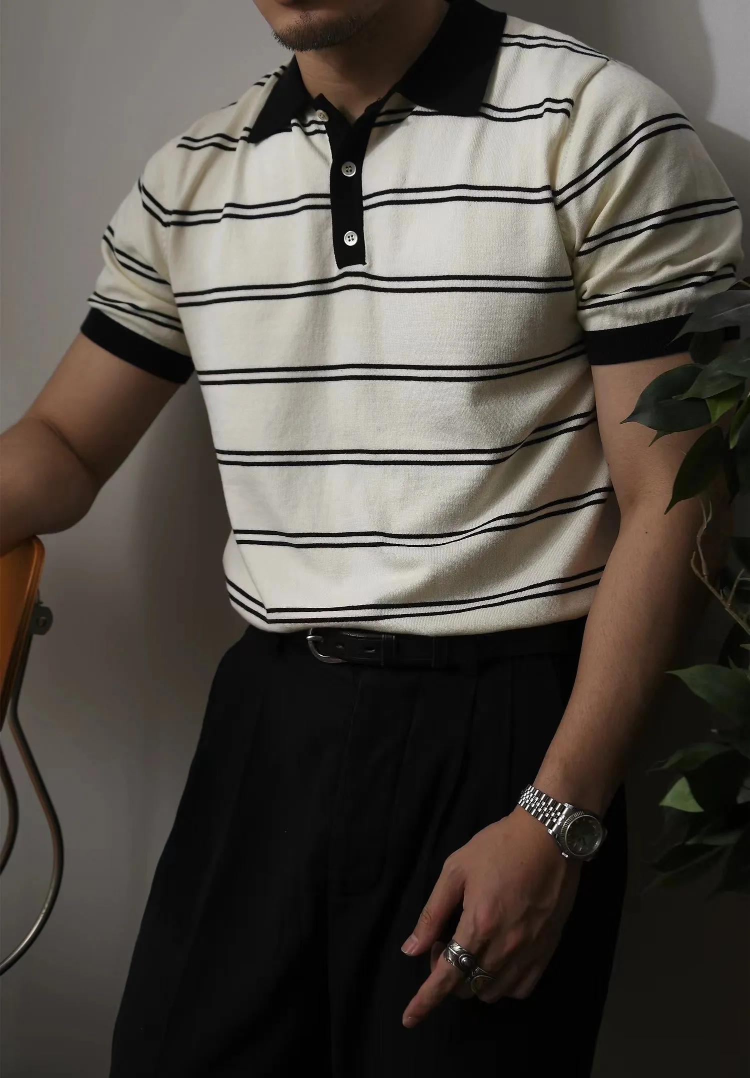 Men's Striped Polo Shirt Short Sleeves