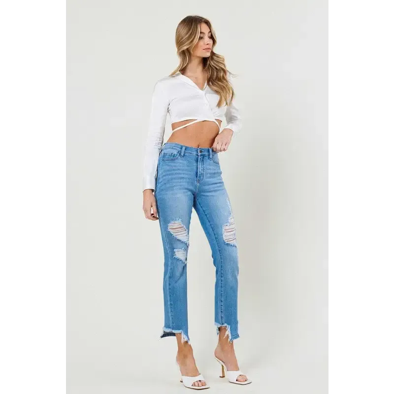 Mid Rise Straight Leg Jeans