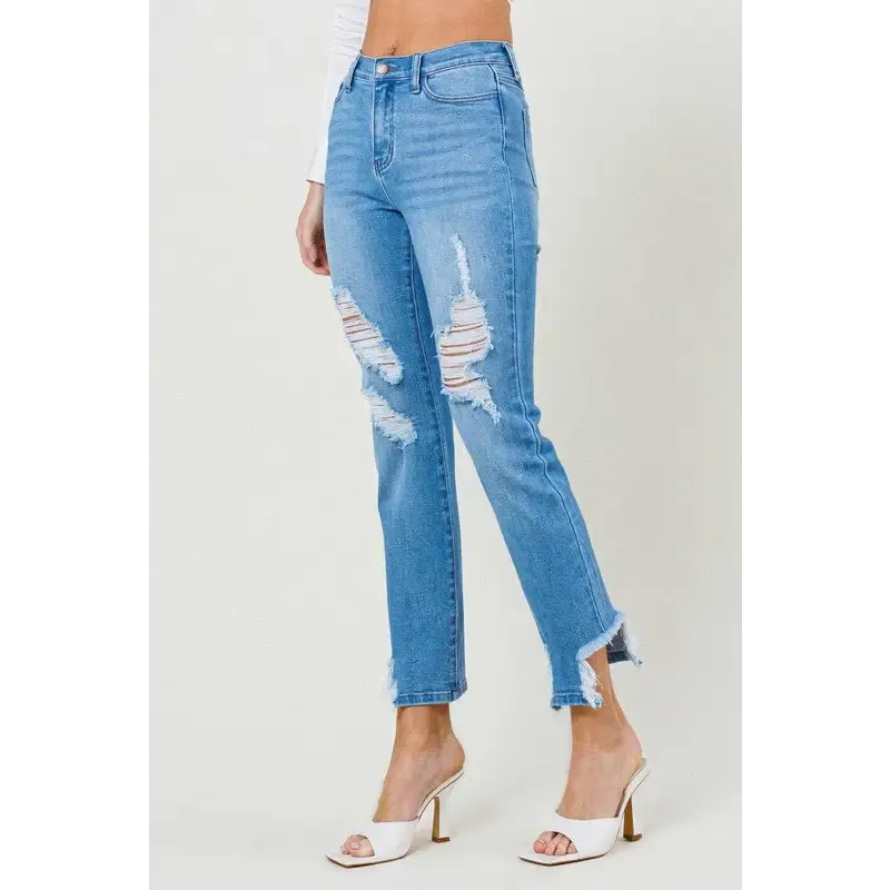 Mid Rise Straight Leg Jeans