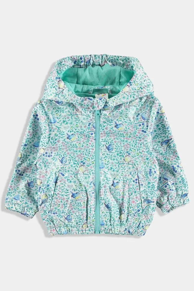 Mint Green Birds Print Baby Girl Windbreaker