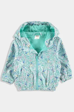 Mint Green Birds Print Baby Girl Windbreaker