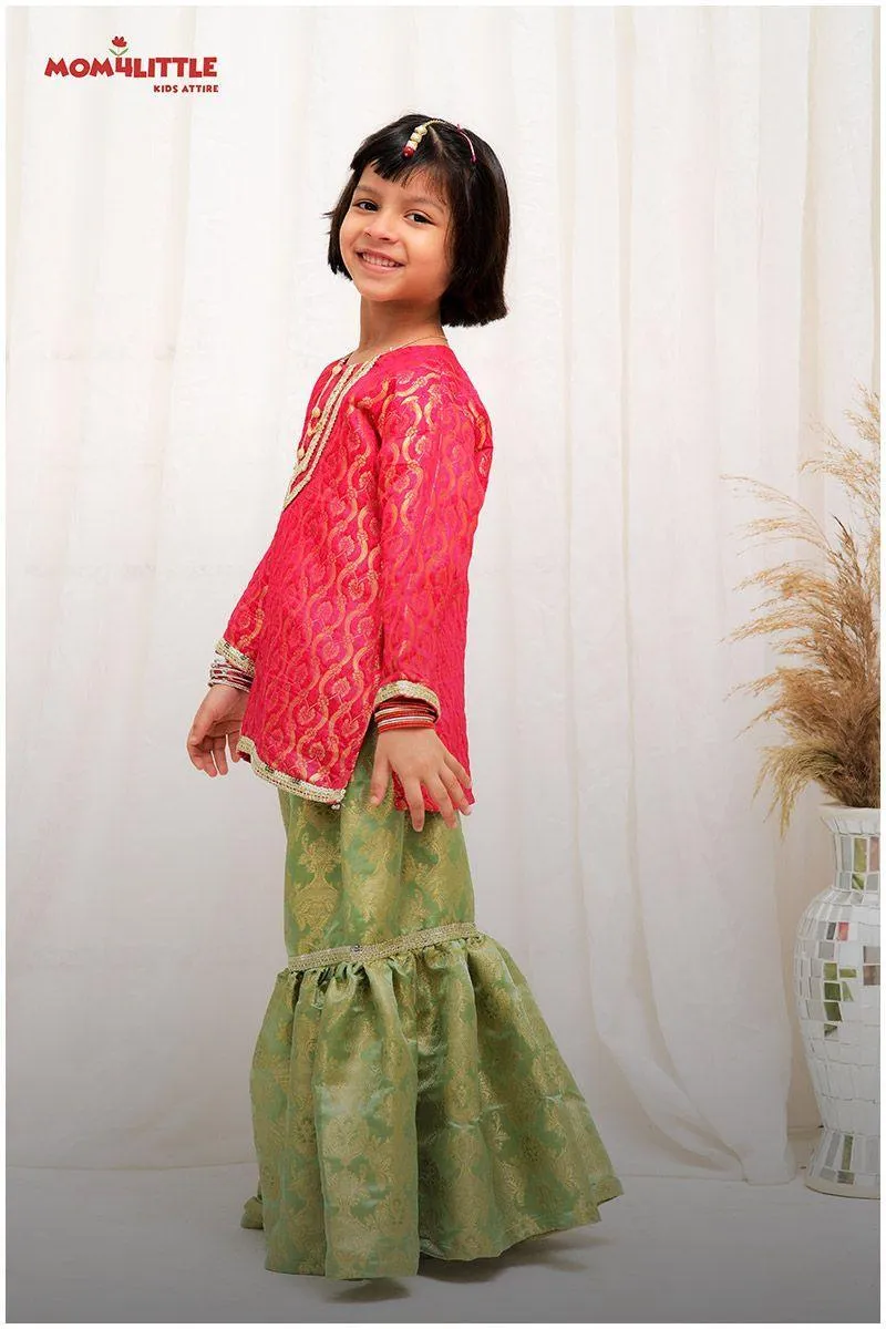 Mom4Little-Pink & Green Gharara Set