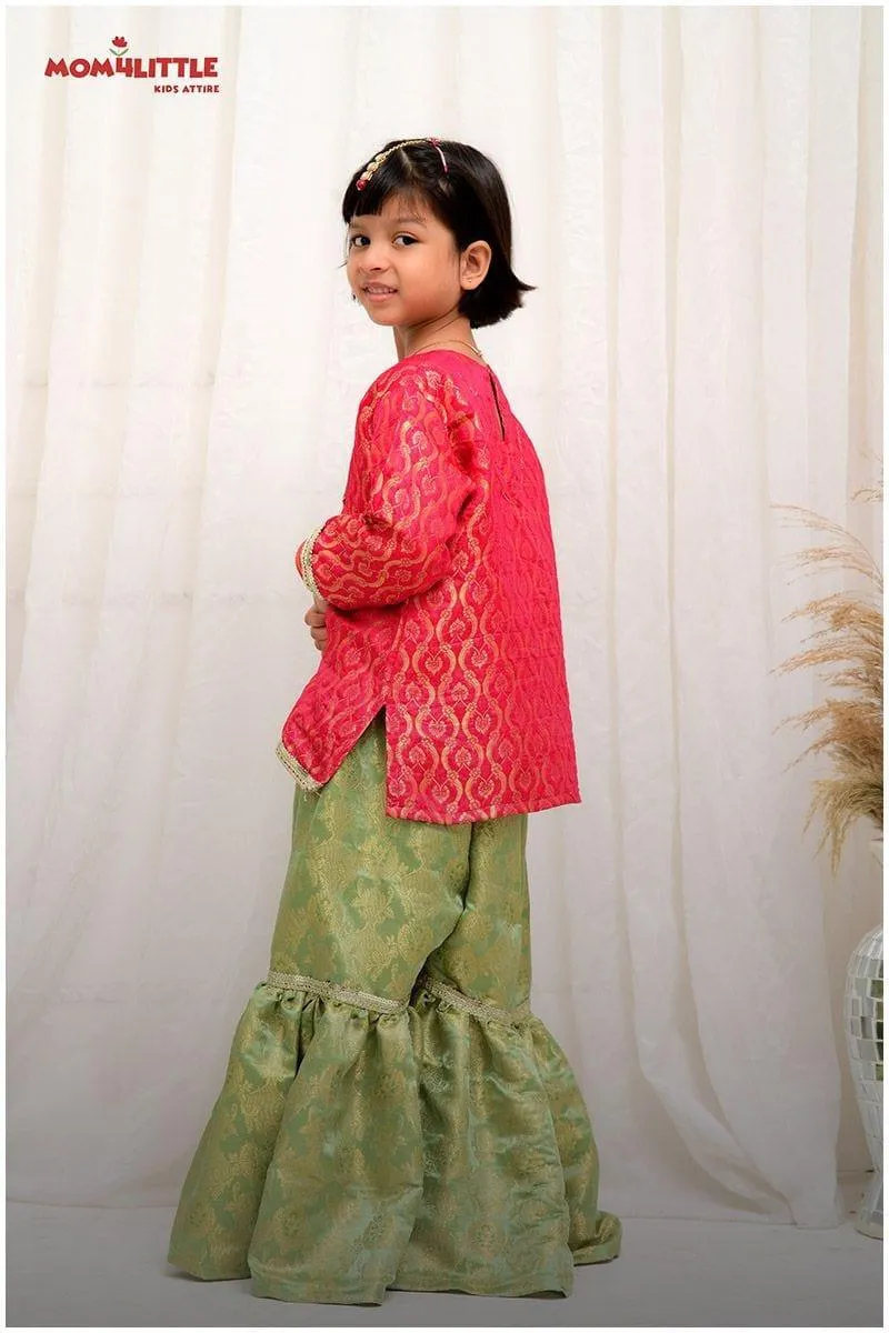 Mom4Little-Pink & Green Gharara Set