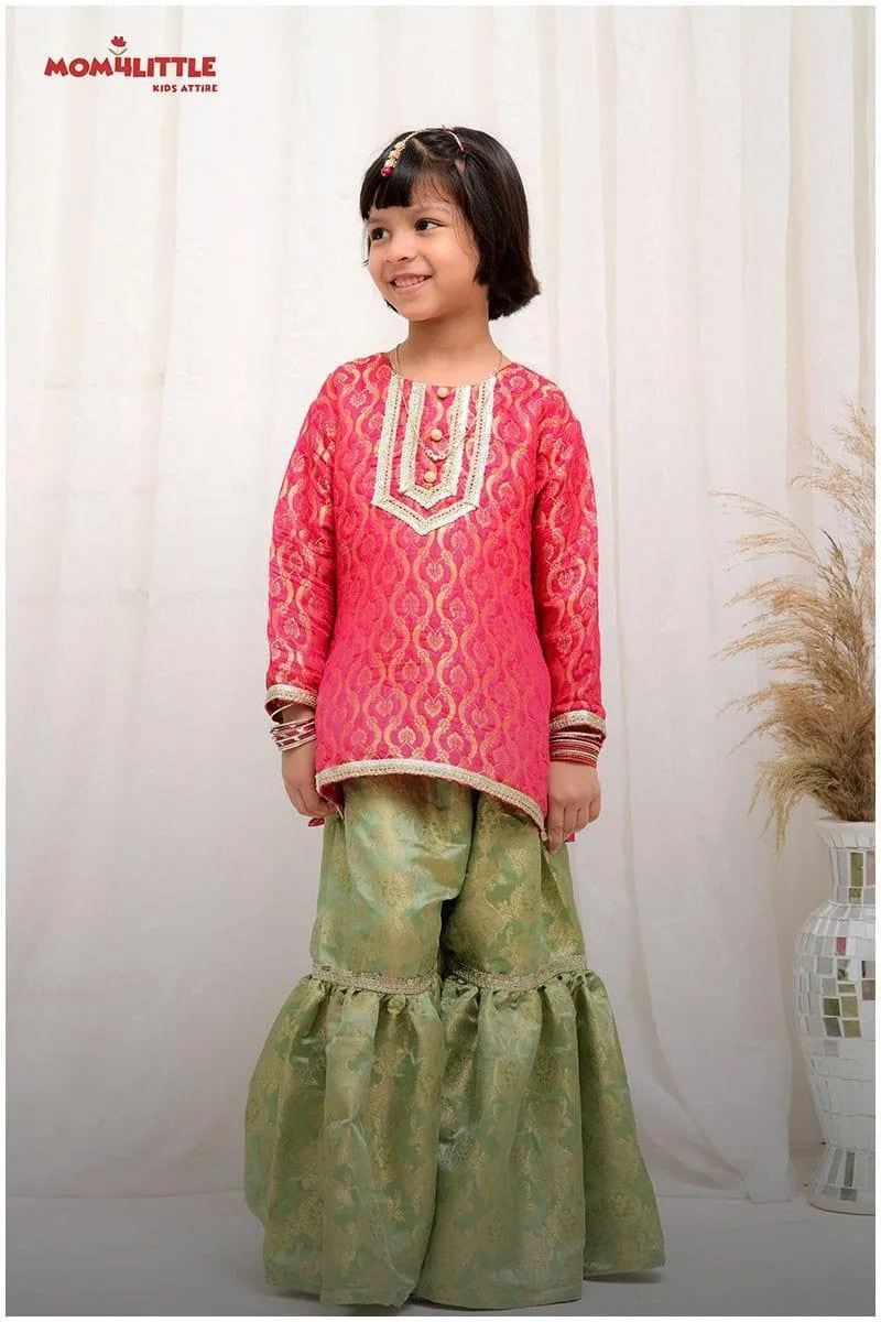 Mom4Little-Pink & Green Gharara Set