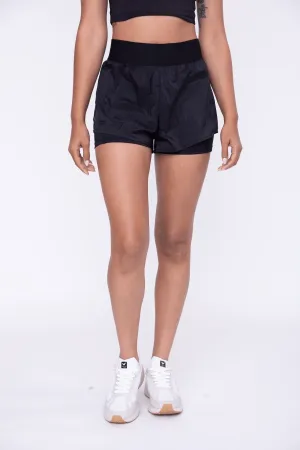 Mono B 2-in-1 Nylon Split Shorts - Black