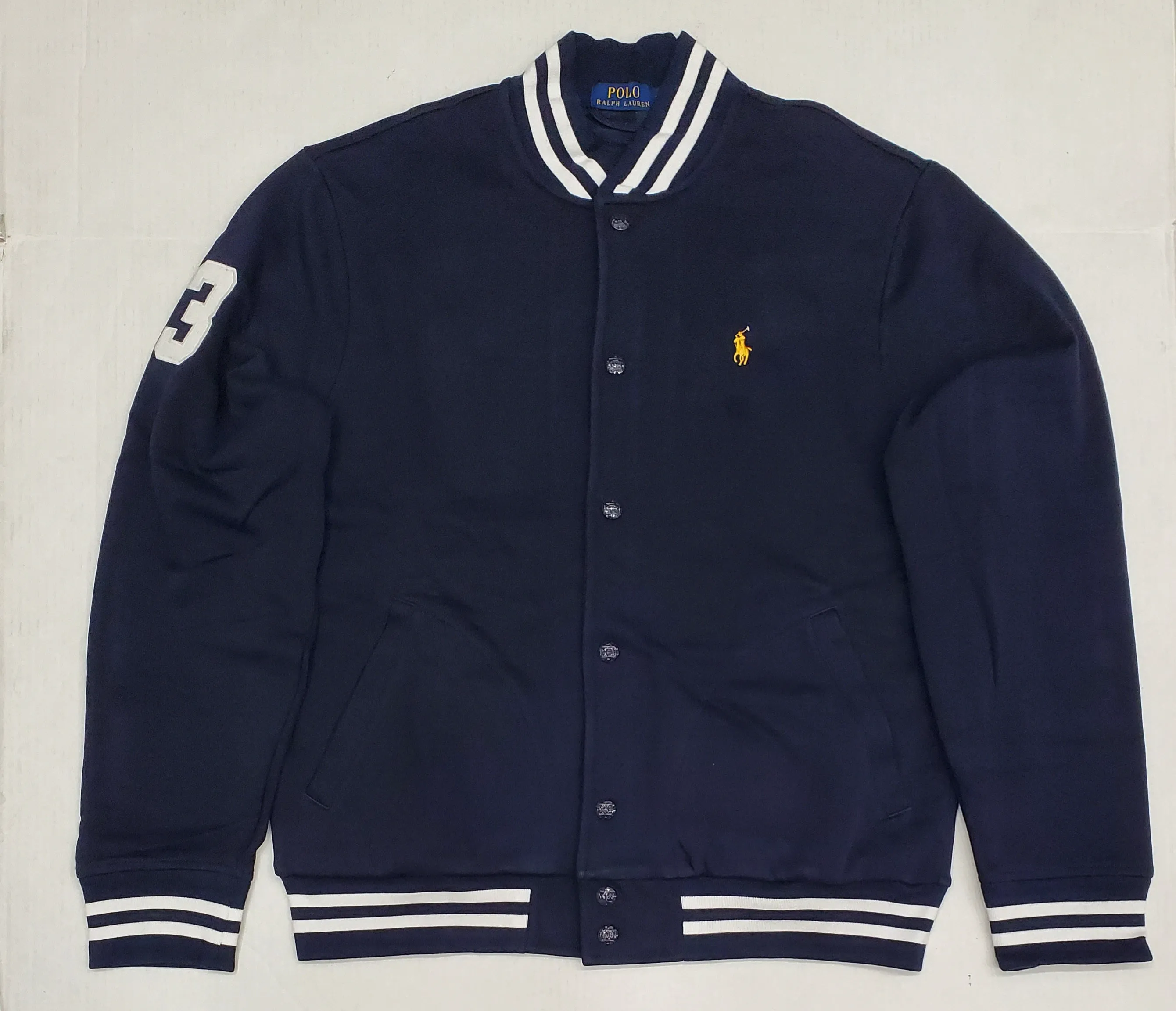 Nwt Polo Ralph Lauren Navy Embroidered Crest Fleece Baseball Small Pony Jacket