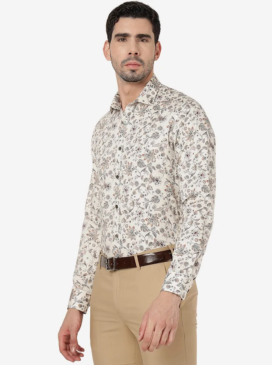 Off White Printed Slim Fit Party Wear Shirt | Wyre