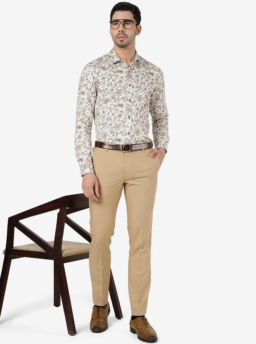 Off White Printed Slim Fit Party Wear Shirt | Wyre