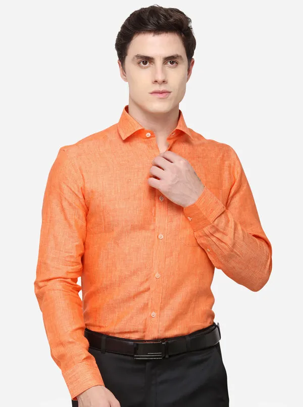 Orange Printed Regular Fit Formal Shirt | JadeBlue