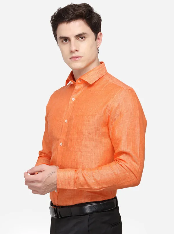 Orange Printed Regular Fit Formal Shirt | JadeBlue