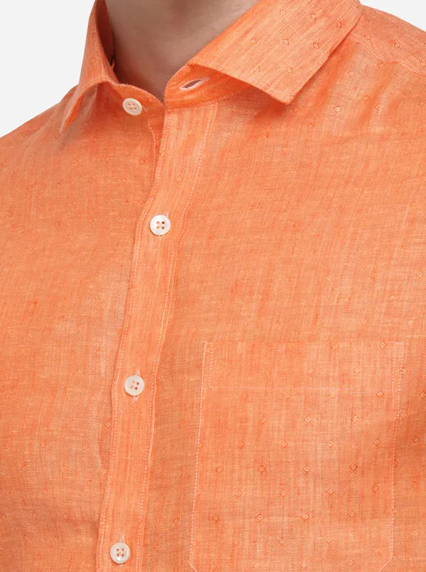 Orange Printed Regular Fit Formal Shirt | JadeBlue