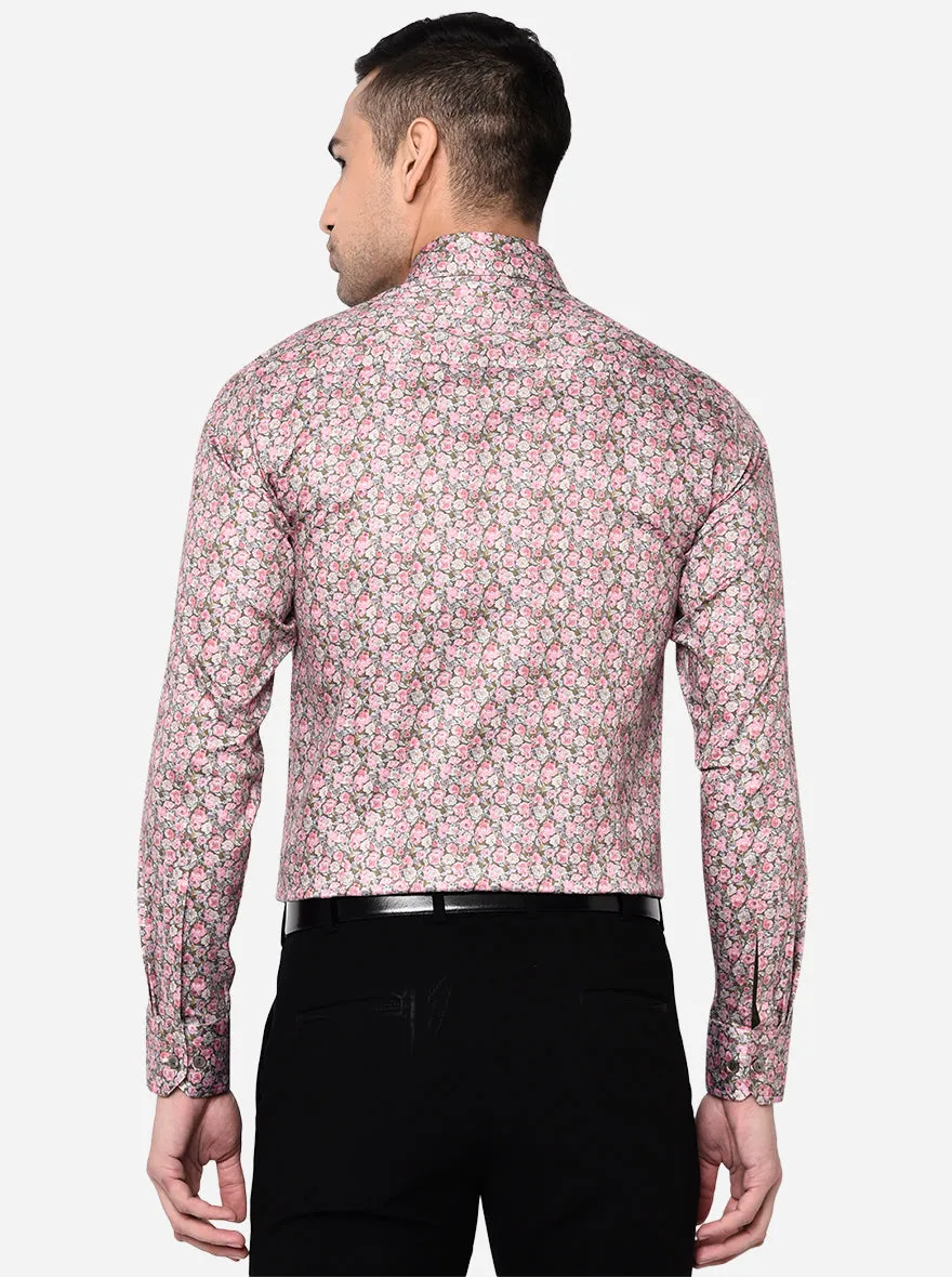 Pink & Green Printed Slim Fit Party Wear Shirt | Wyre