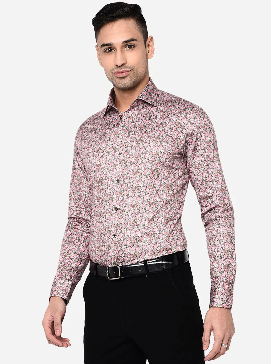 Pink & Green Printed Slim Fit Party Wear Shirt | Wyre