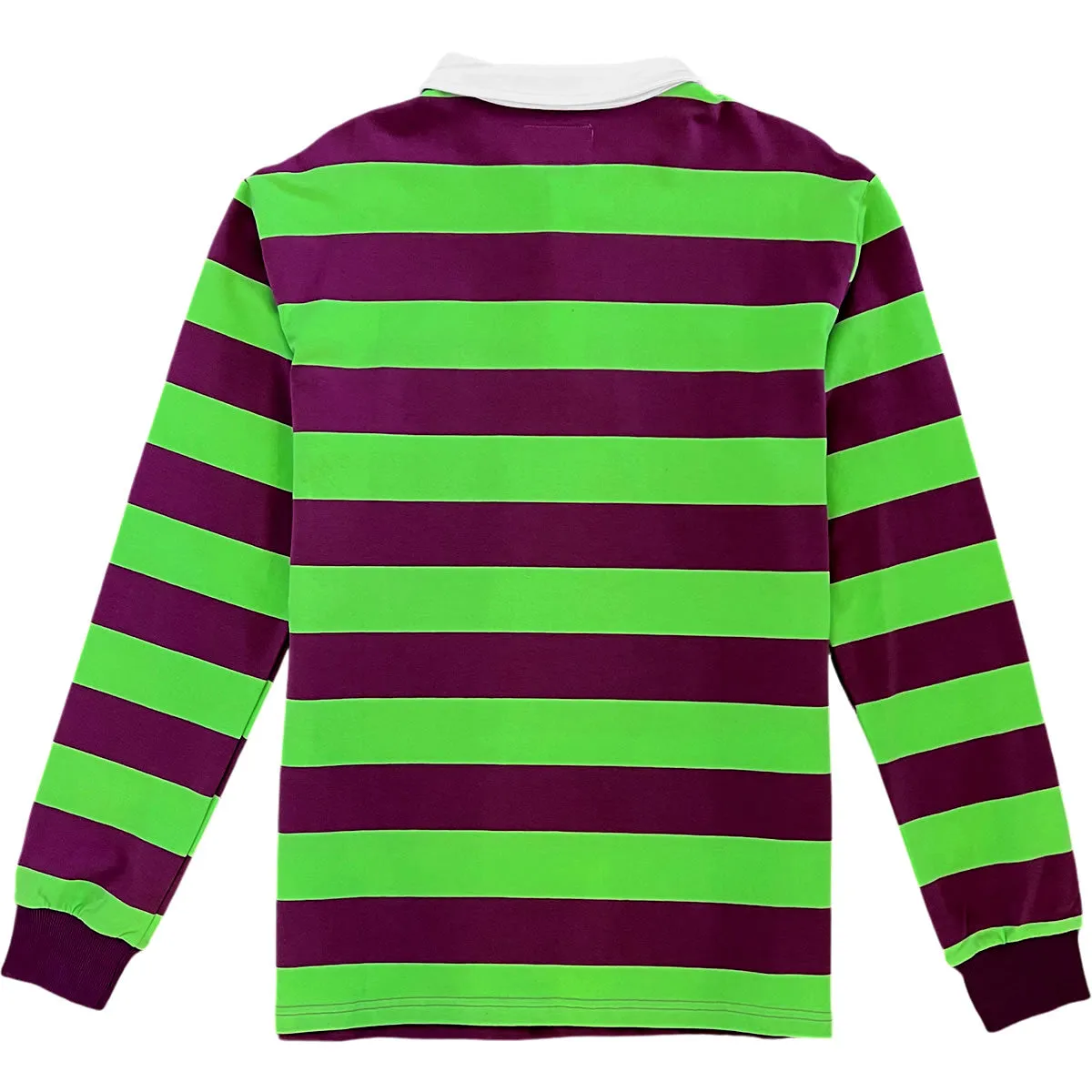 Purple And Green Striped Mens Long Sleeve Rugby Shirt