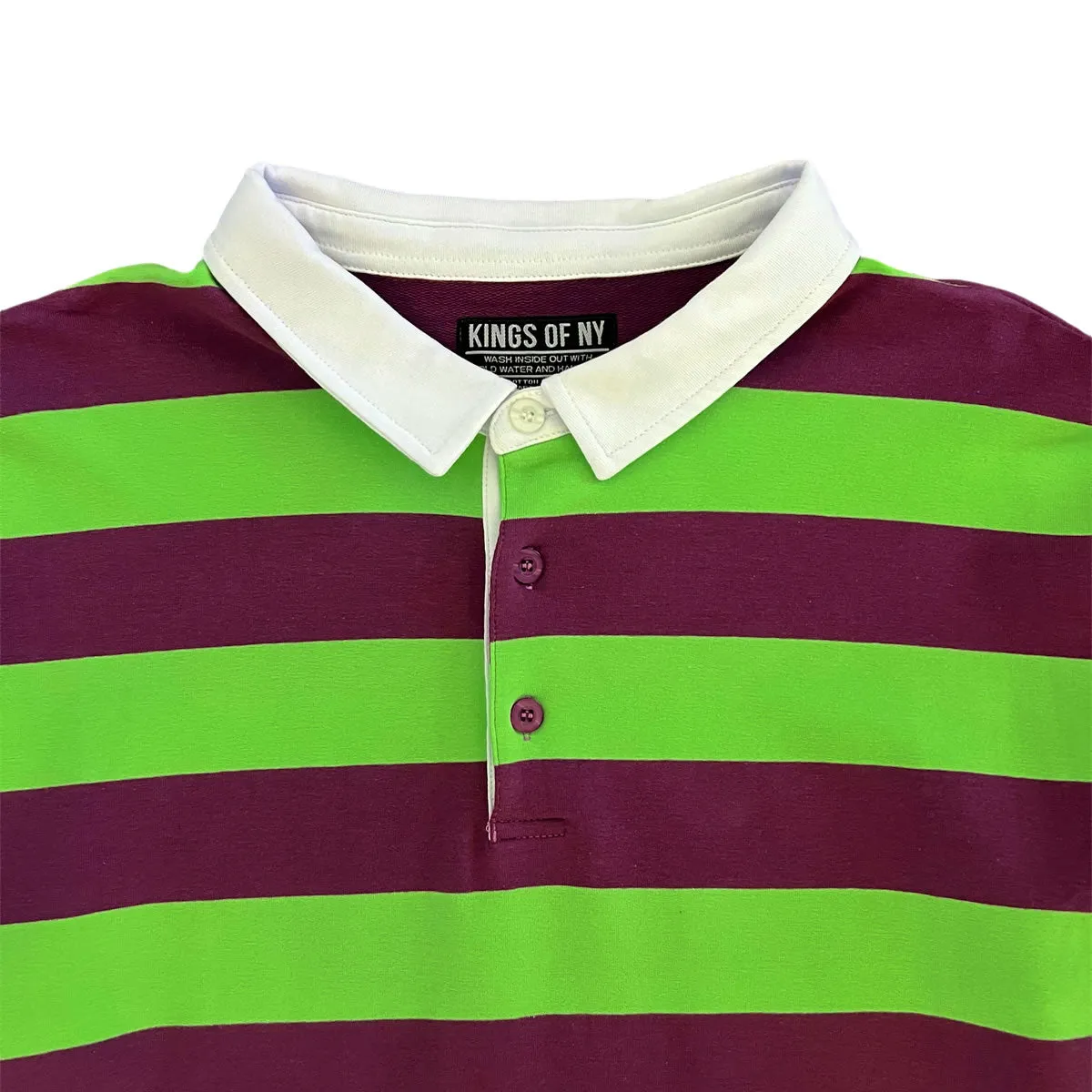 Purple And Green Striped Mens Long Sleeve Rugby Shirt