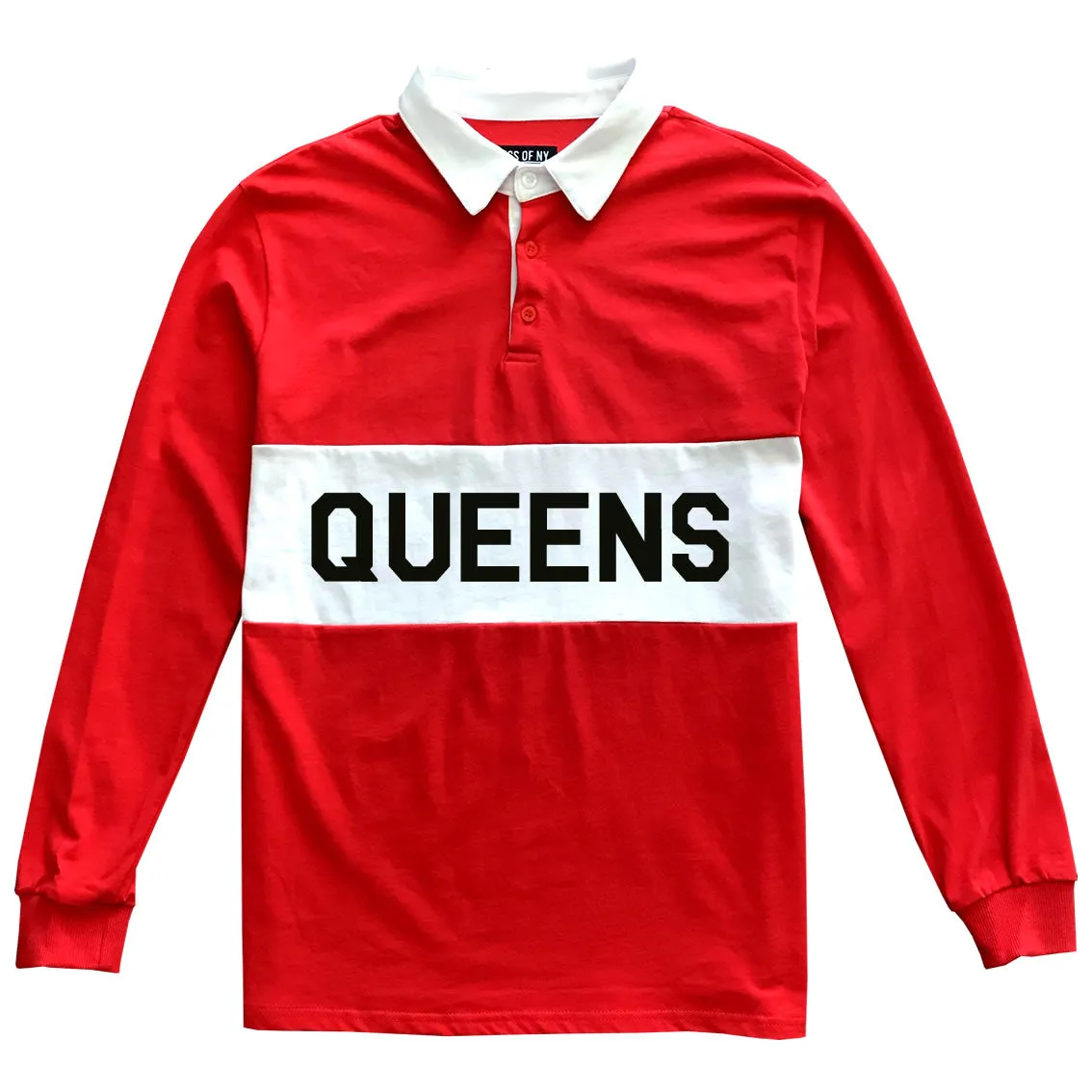 Queens New York Striped Mens Long Sleeve Rugby Shirt