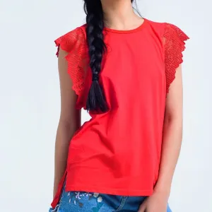 Red Top With Lace Back and Ruffles