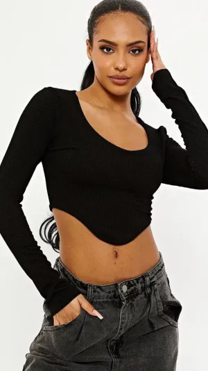 Sally  - Black Ribbed Top