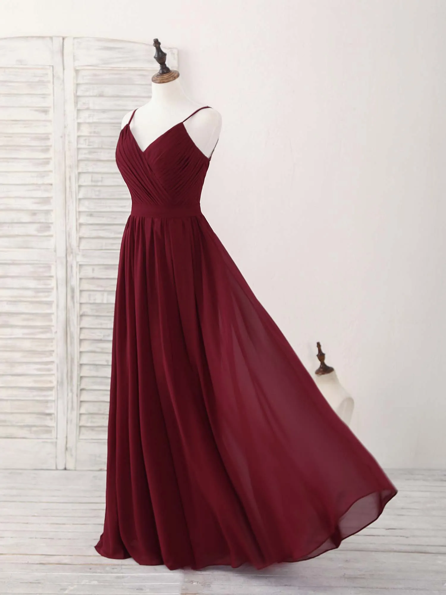 Simple Burgundy Chiffon Long Prom Dress Burgundy Evening Dress