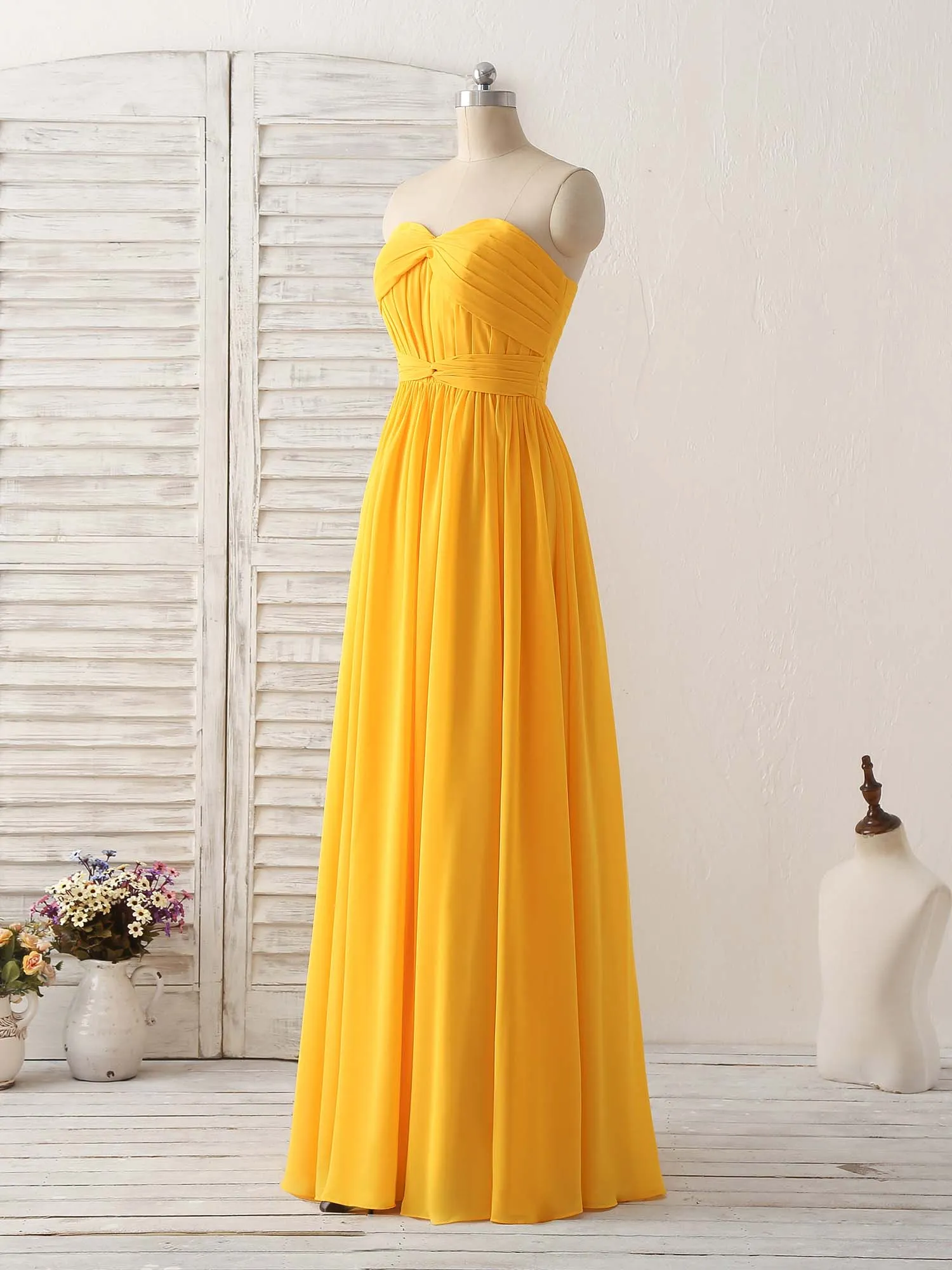 Simple Chiffon Yellow Long Prom Dress Simple Bridesmaid Dress