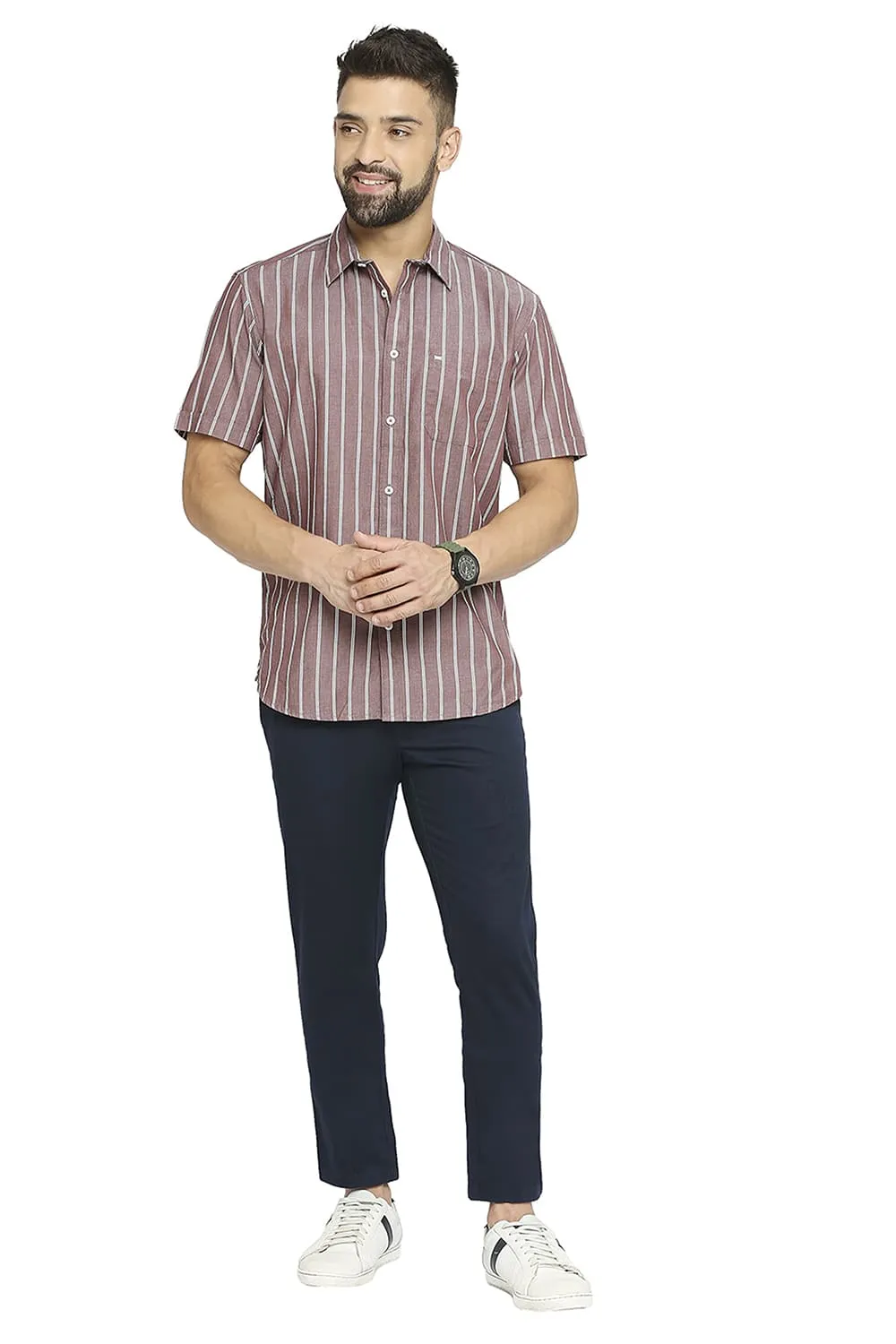 Slim Fit Cotton Cavalry Twill Stripe Halfsleeves Shirt