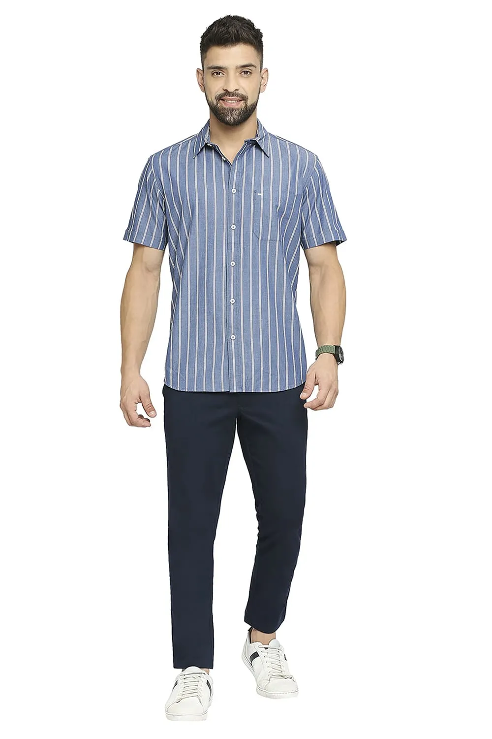 Slim Fit Cotton Cavalry Twill Stripe Halfsleeves Shirt