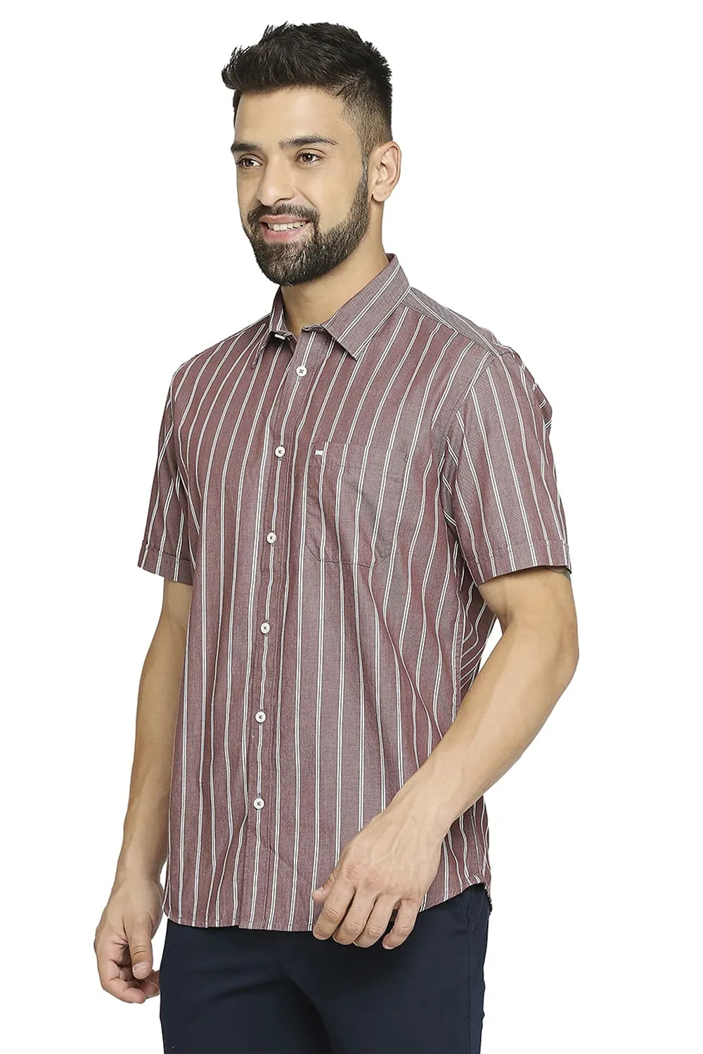 Slim Fit Cotton Cavalry Twill Stripe Halfsleeves Shirt