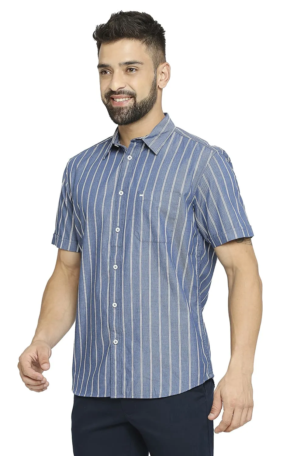 Slim Fit Cotton Cavalry Twill Stripe Halfsleeves Shirt