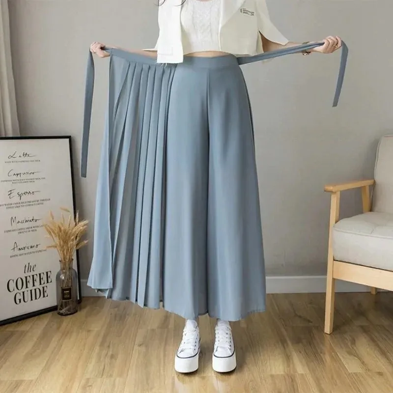 Soft Pleated Chiffon Trousers Wide Leg Pants