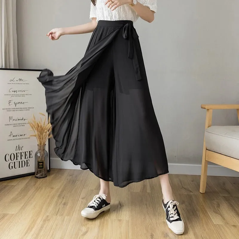 Soft Pleated Chiffon Trousers Wide Leg Pants