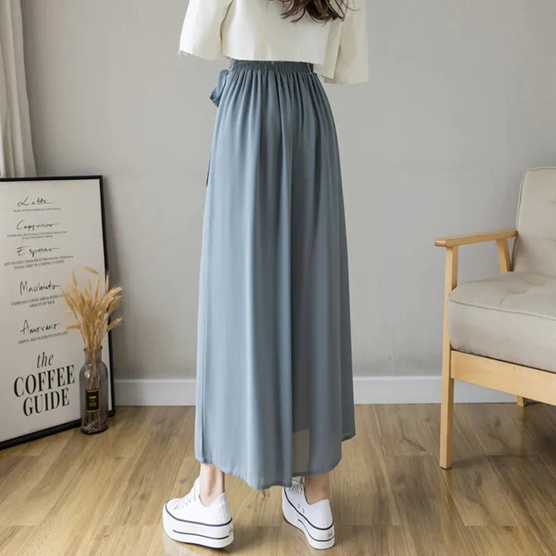 Soft Pleated Chiffon Trousers Wide Leg Pants